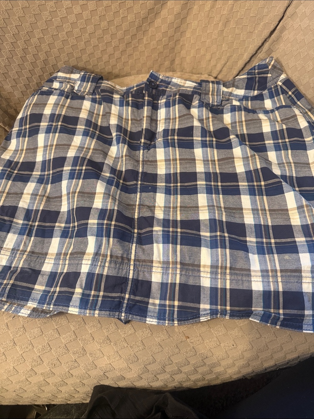 Plaid Blue and White Cotton Skirt with Shorts built in